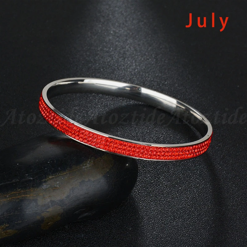 Atoztide Women Fashion 12 Birthstones 3 Rows Line Crystal Bangles Stainless Steel Round Silver Color Colorful Shine Bracelets | Украшения и