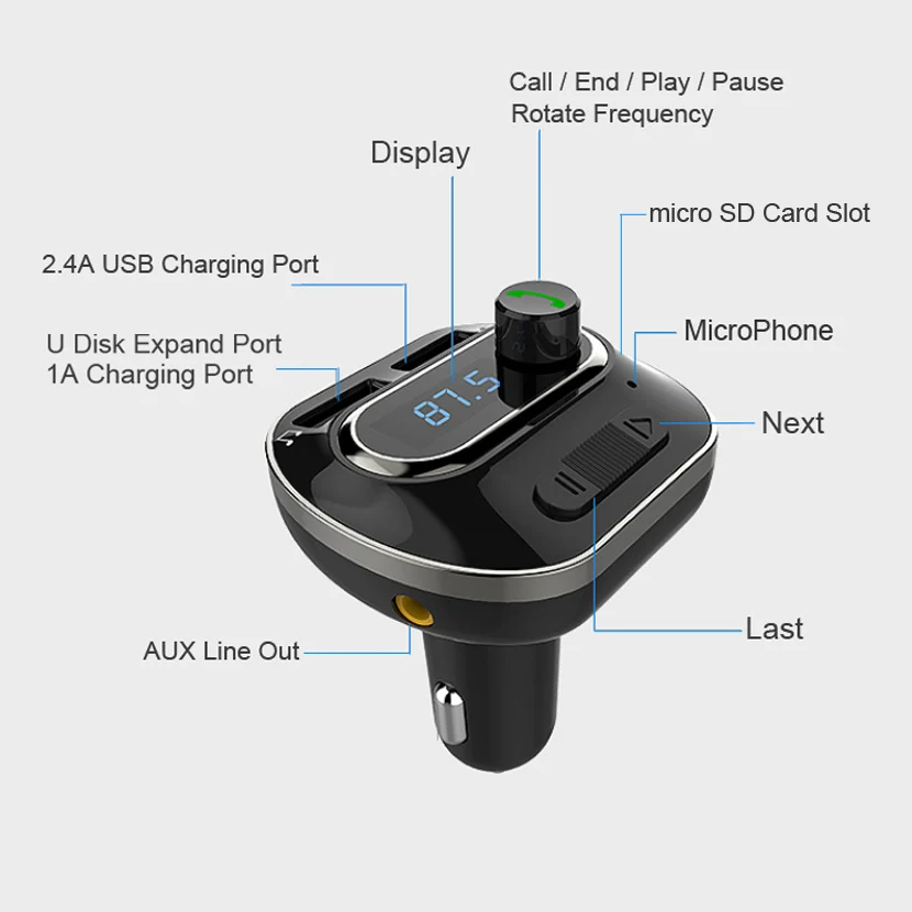 AGETUNR T19 Bluetooth 4 1 автомобильный комплект громкой связи MP3 плеер fm передатчик 2 USB 5V 3.4A