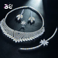 be 8 trendy luxury aaa cz bride jewelry set leaf shape 2 tones african necklace earring set for women wedding jewelry s252