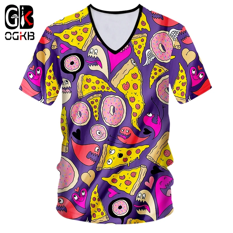 OGKB Мужская футболка с глубоким V образным вырезом Приталенная 3D принтом десерта
