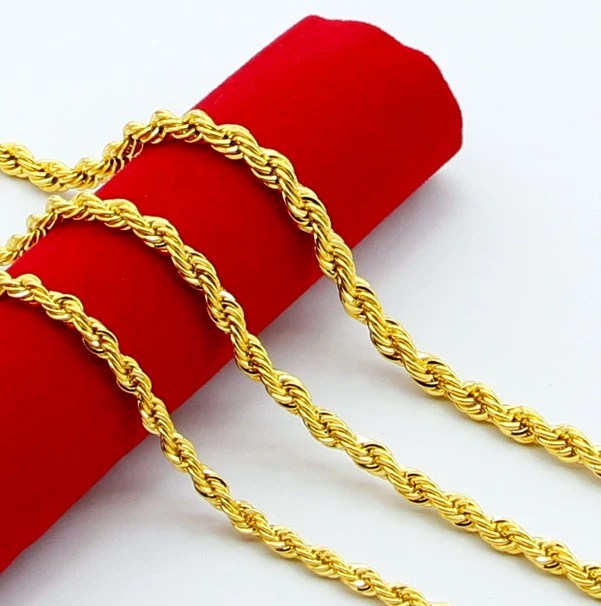 24K Pure Gold Mens Necklace 5MM Wide 30Inch Rope Chains Necklace , Fashion Jewelry,  Necklace for men