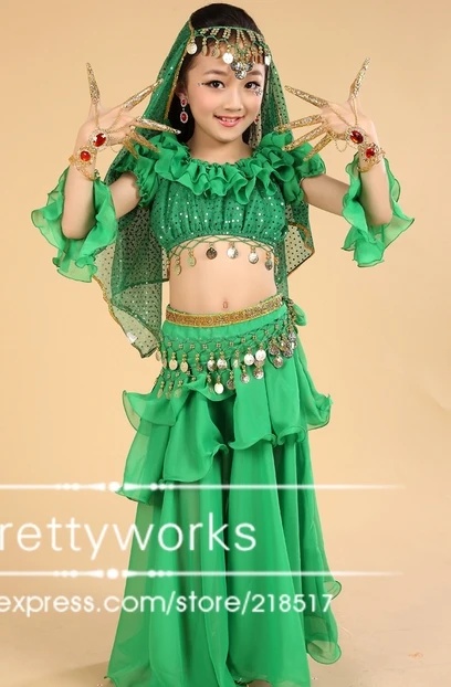 Бесплатная доставка новый бренд для девочек танца живота зеленый желтый красный