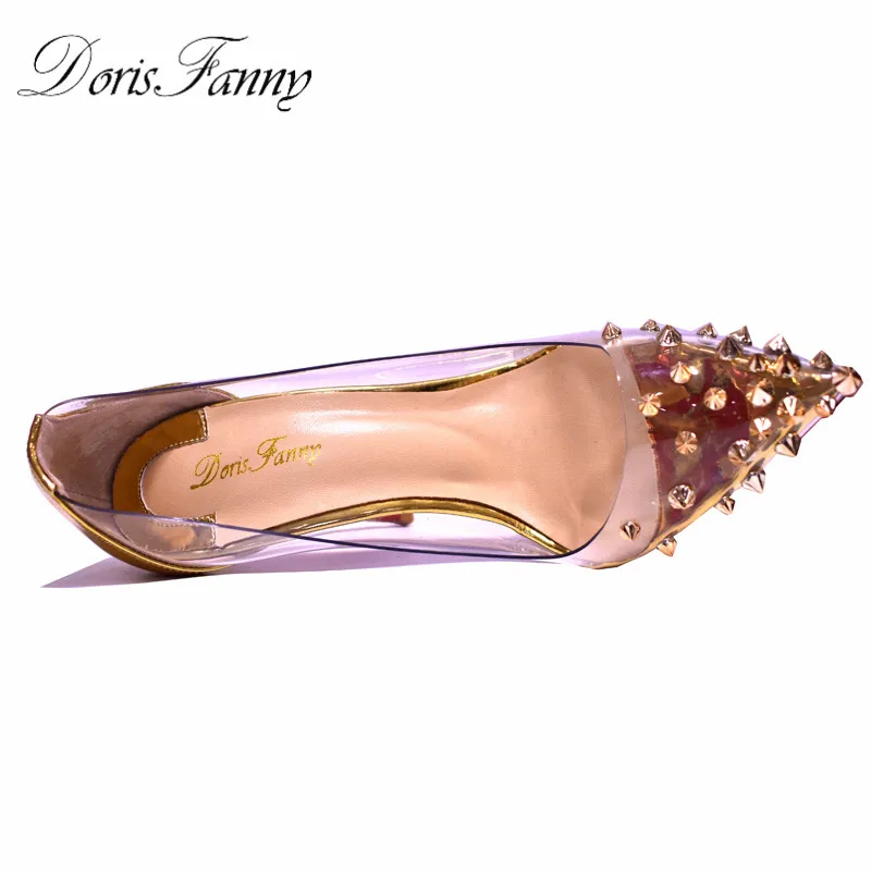 Gold 8cm Doris Fanny stilleto женские туфли с острым носком на высоком каблуке золотистого цвета; коллекция года; прозрачные свадебные женские туфли; каблуки с шипами - Цвет: Gold 8cm
