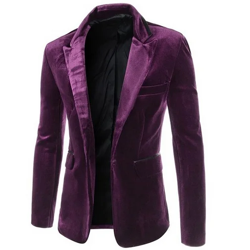 ZOGAA Men Burgundy Velvet Jacket Brand New Slim Fit Men coat Single Button Wedding Formal Business Dress men casual blazer - Color: Fuchsia