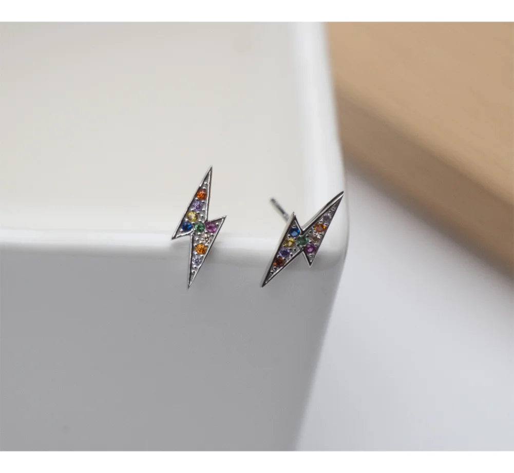 1 pair color silver Новые серьги из серебра 925 пробы, Модные Цветные циркониевые серьги-гвоздики с молниями, милые трендовые серебряные серьги для девушек и женщин - Окраска металла: 1 pair color silver