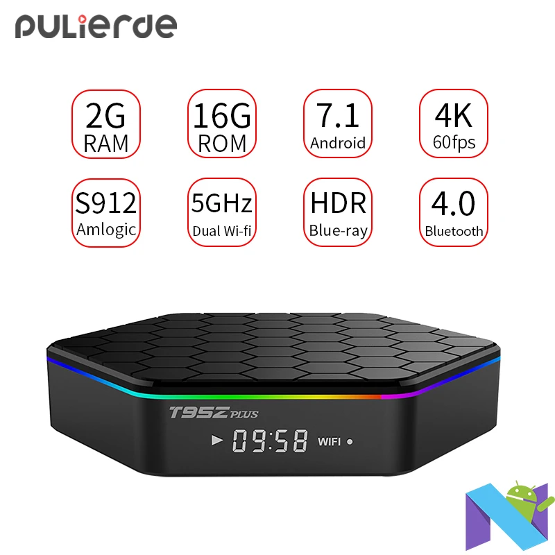 

PULIERDE T95Z Plus 2GB 16GB 3GB 32GB Android 7.1 TV BOX Amlogic S912 Octa Core 2.4G/5GHz WiFi Bluetooth4.0 4K Smart Media Player