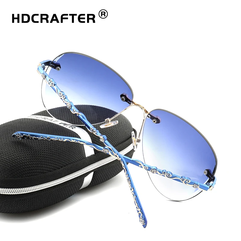 HDCRAFTER Модные солнцезащитные очки без оправы женские Роскошные пилот бабочка женские солнцезащитные очки для дизайнер бренда женской одежды uv400