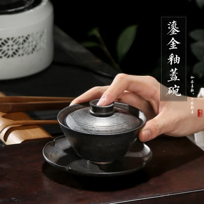 Тонкий чай Tureen ручной работы позолоченная железная Глазурь из глины большая