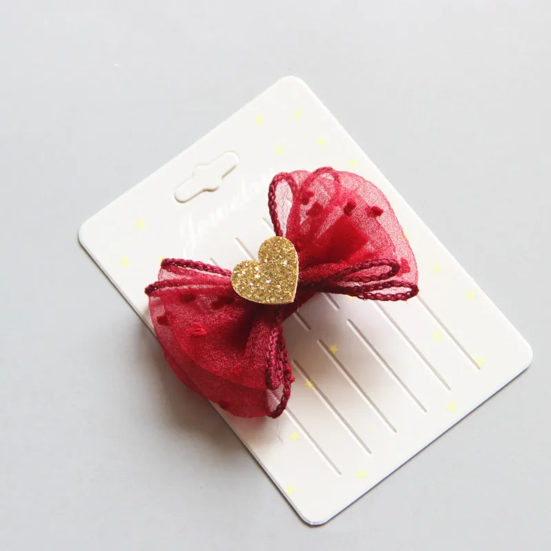 Burgundy bow Заколки для девочек из шифоновой ленты с бантом, заколки для волос ручной работы, заколки для волос с рисунком сердца, Детские аксессуары для волос, A8 - Цвет: Burgundy bow