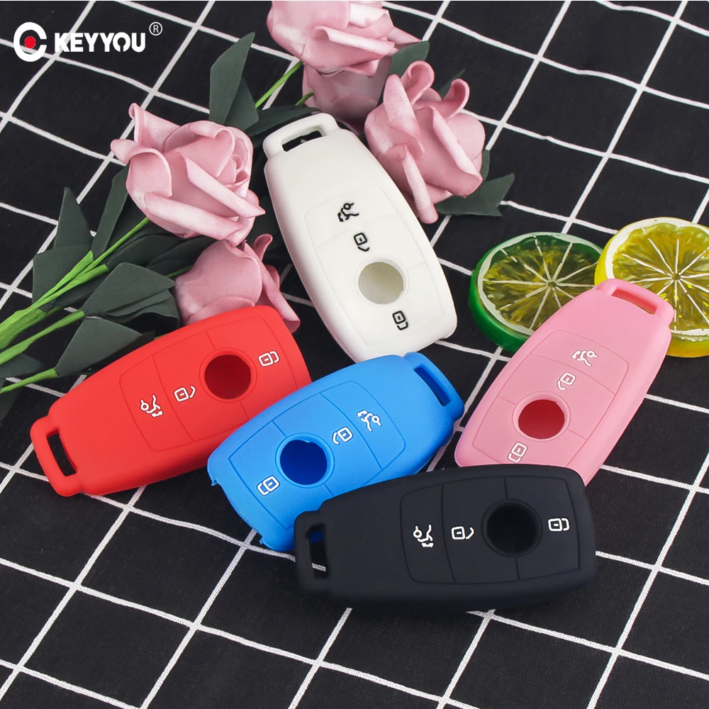 KEYYOU 3 кнопки Fob Силиконовый чехол для ключей Mercedes Benz E300 E300L W213 E200 E200L E Class 2018 2017 2016