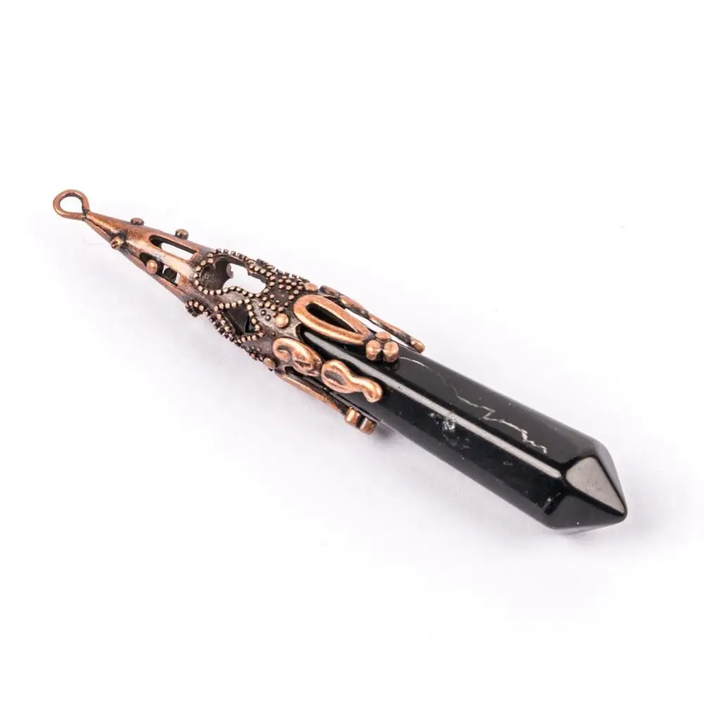 black onyx Ретро природные драгоценные камни подвеска в виде каменного маятника для Гадания и предсказания Wicca, на день рождения, чакра Рэйки опаловые серьги из натурального аметиста ляпис-лазурь Кулоны из нержавеющей стали - Окраска металла: black onyx