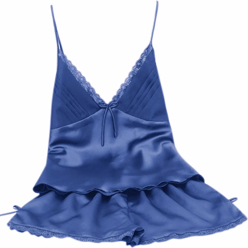 Новый Для женщин женская кружевная шелковая сатиновая пижама набор нижнего