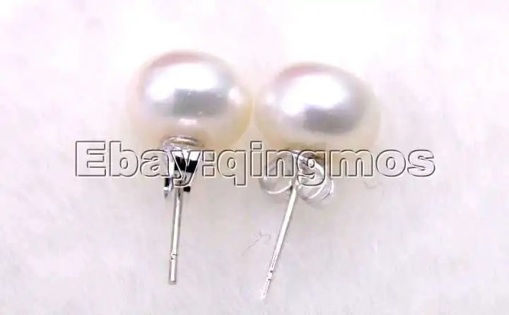 SALE Big 12-13mm White Natural Freshwater high quality Flat Pearl Earring and Silver 925 stud-ear253 wholesale/retail Free ship | Украшения