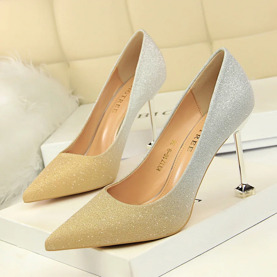 Pointed Toe Fashion Crystal Metal Ring Women's Sandals Mixed Colors Sequined Cloth Women Sexy Side Cut-Outs Party Shoes Shallow