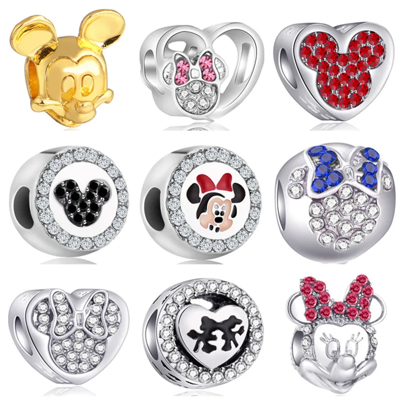 Hot Selling Hollow Bow Heart Crystal Mickey Charms Beads Fit Pandora Bracelets &amp Bangles for Women Valentine's Day Gifts Perles |