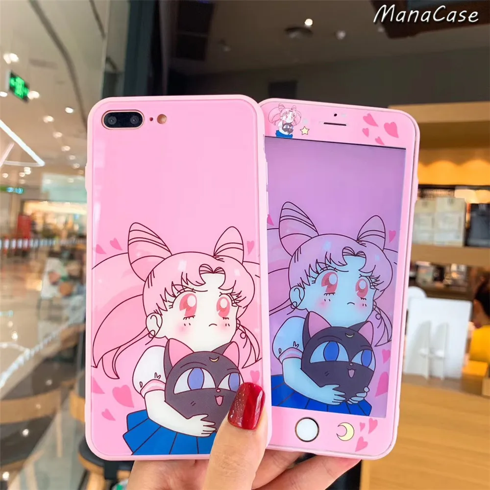 Милый протектор экрана Сейлор Мун чехол для телефона аниме для iPhone 11 Pro Max X XS MAX XR 6 6s 7 8 Plus для задней крышки из закаленного стекла
