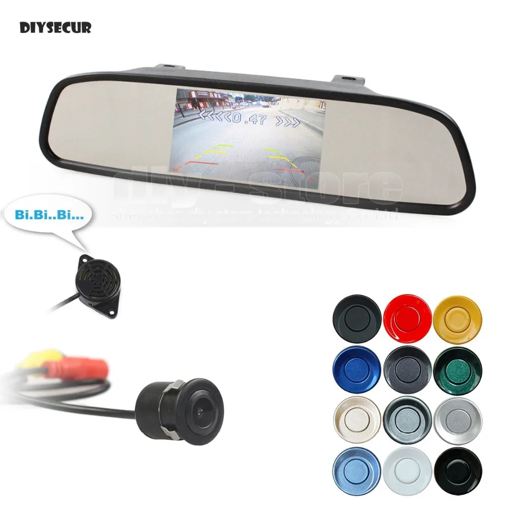 

DIYSECUR Video Parking Radar 4 Sensors 4.3 Inch Car Mirror Monitor + Rear View Car Camera Parking Assistance System Kit