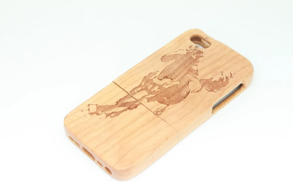 2pcs Handmade Natural Horse Pattern Wood Case Cover Protective Shell for Iphone 4 5 5s 6 6plus Free Shipping |