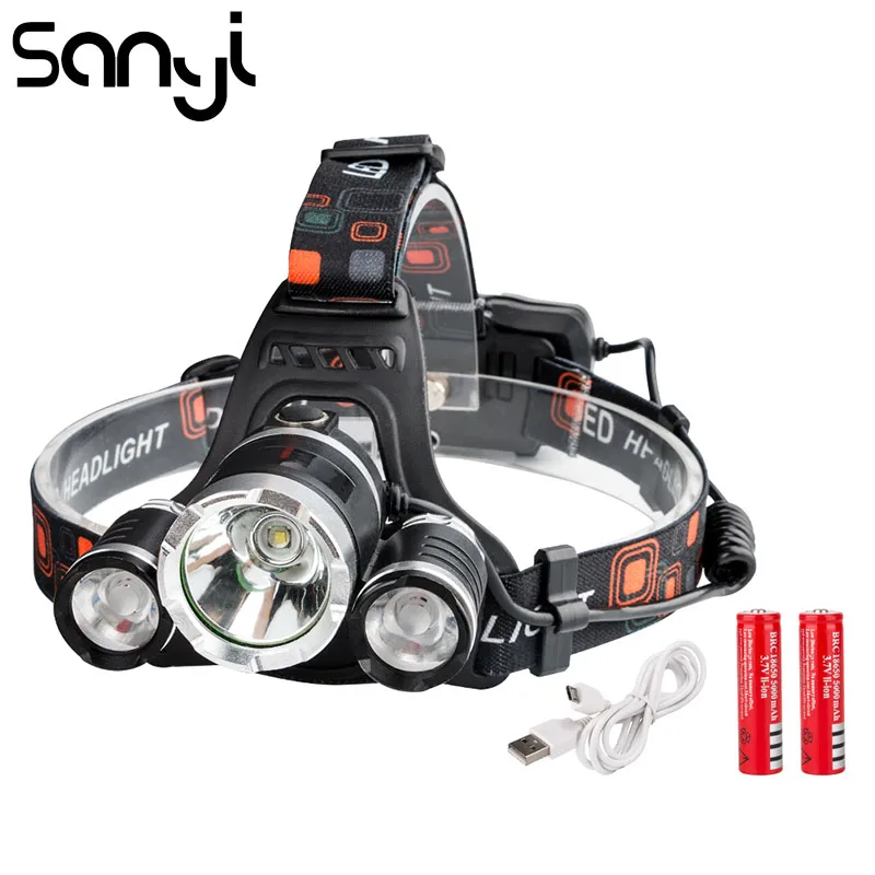 

USB Charging Torch Headlight T6+R2 LED Headlamp 4 Modes Working Light Powered by 18650 Helmet Light Outdoor Emergency Lamp