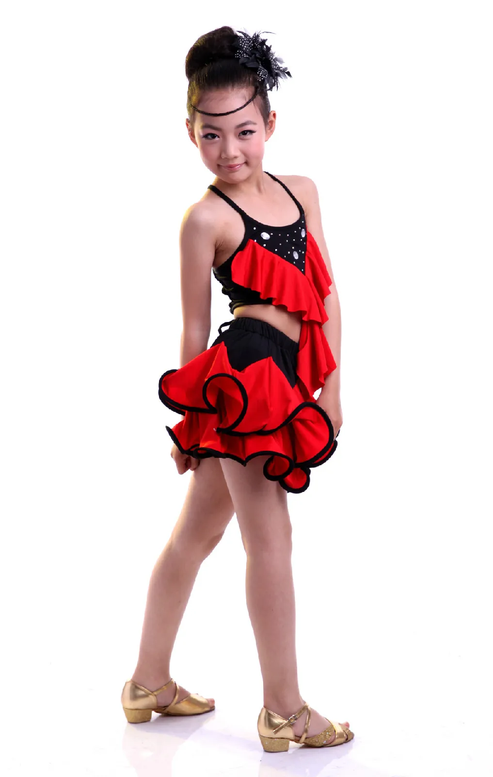 2017 детское платье для латинских танцев большая юбка танцевальный костюм