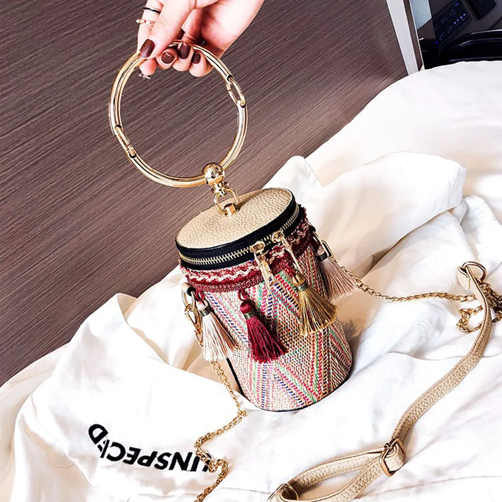 Женская сумка ведро с кисточками сумки металлическое кольцо держатель