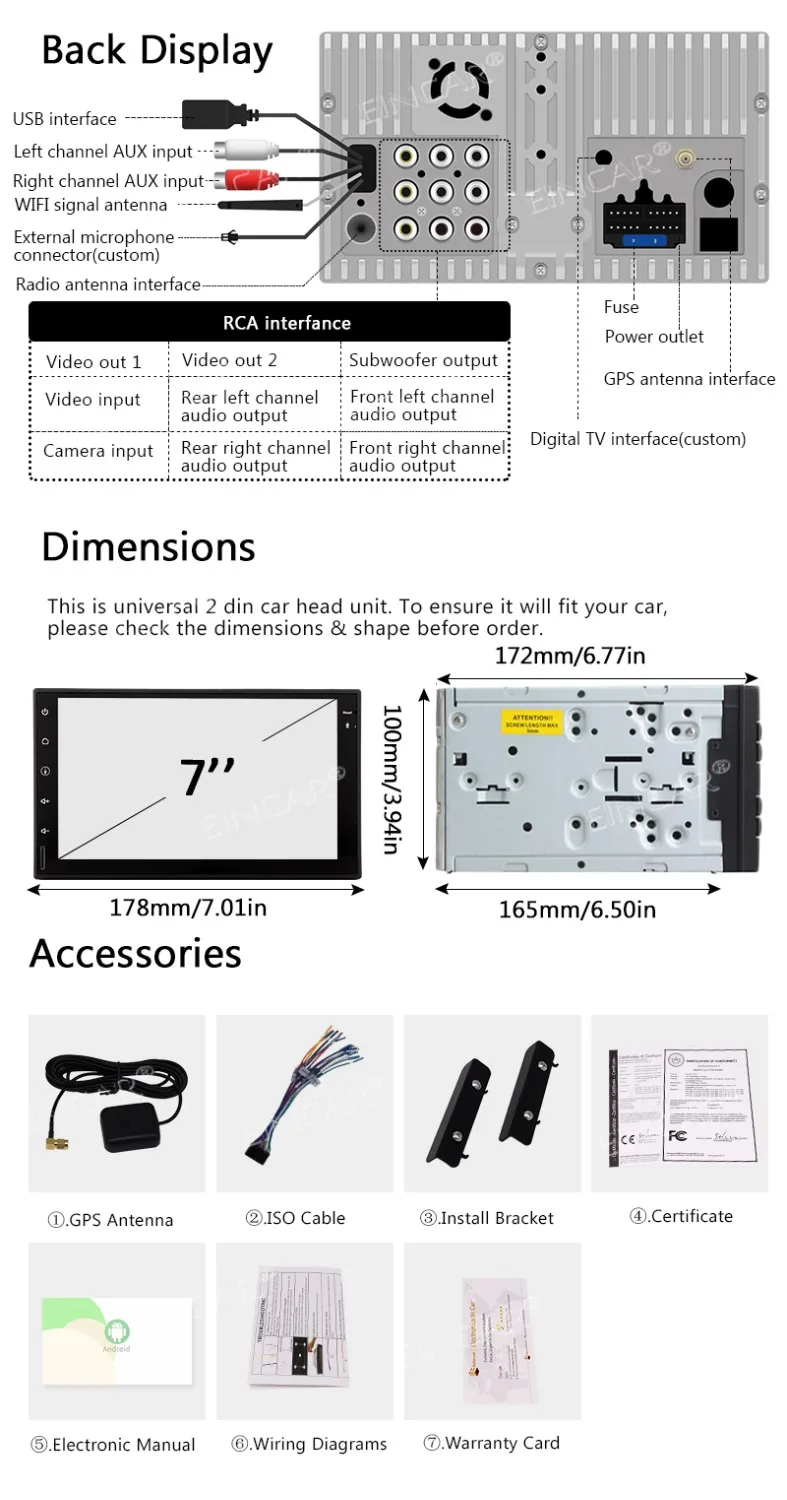 in Dash Car Stereo (No DVD) Radio Video Player Cam-in Wifi GPS Sat Navigation Mirror Link Autoradio Bluetooth HD Capacitive gps |