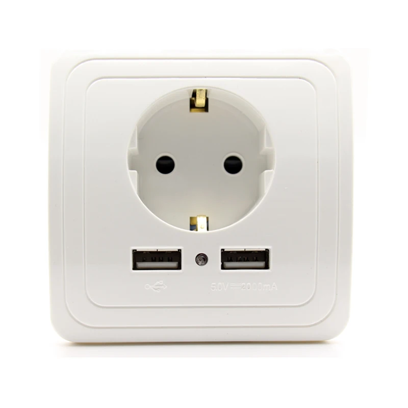 Настенное зарядное устройство с двумя USB портами 16 А 2000 мА|dual wall socket usb|eu plugpanel usb
