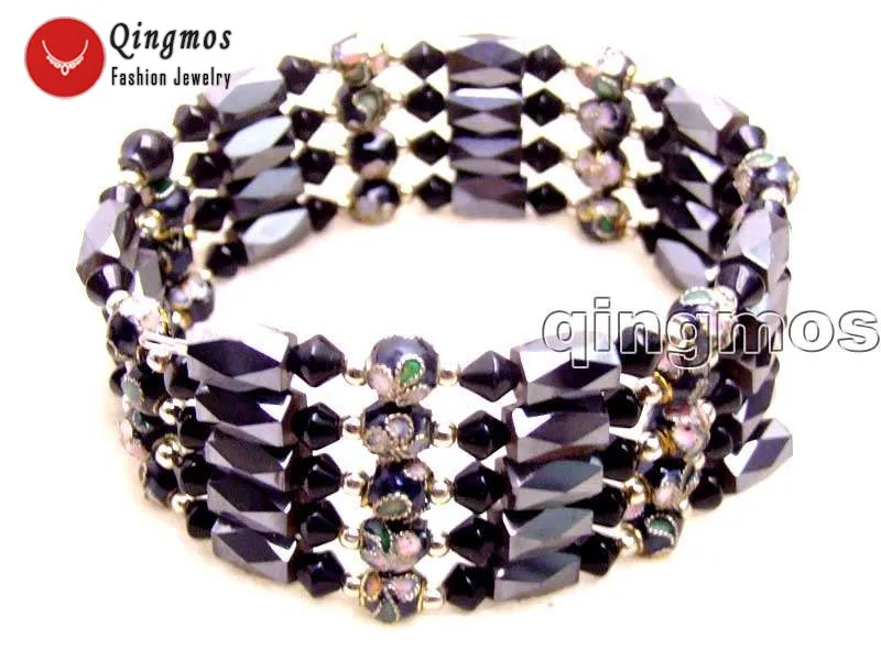 

Qingmos Trendy Cloisonne Bracelet for Women with 6mm Round Red Cloisonne & Black Hematite Magnetic Long Necklace Jewelry bra279