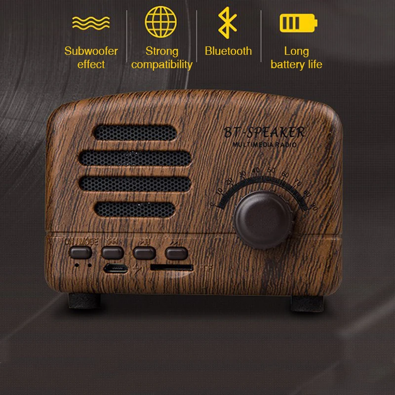 Retro Speaker Subwoofer Bass Mini Bluetooth Outdoor Portable with FM Radio Hands-Free For Phone PC | Электроника