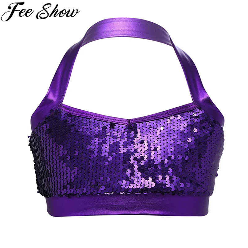 FEESHOW женский бюстгальтер с блестками и лямкой на шее для девочек 6 14 лет