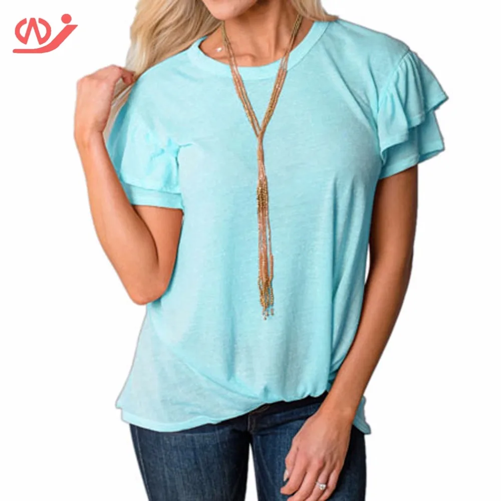 Women basic casual summer tops for women 2018 short-sleeved T-shirt lotus leaf edge | Женская одежда