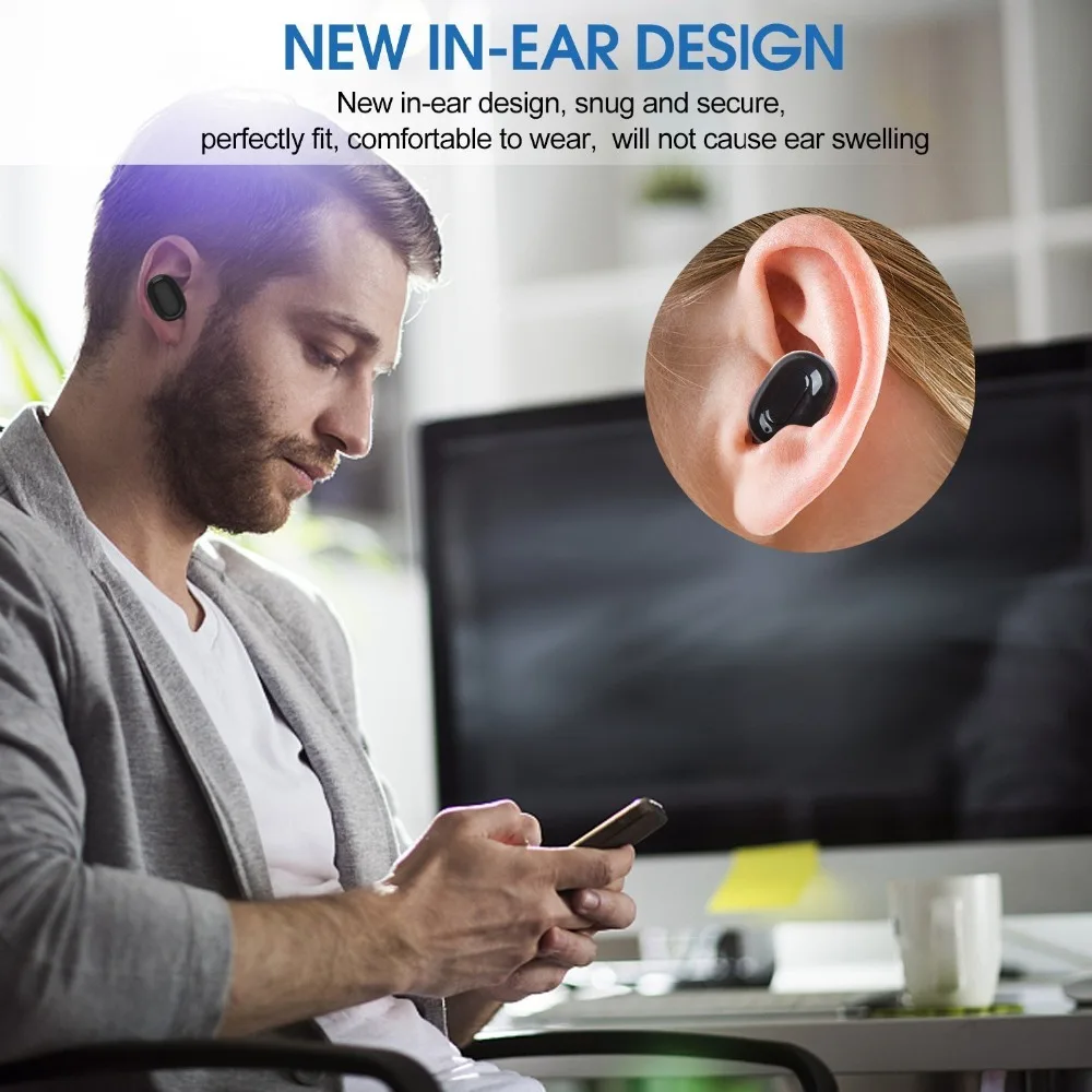 Bluenin Mini Bluetooth Headset Wireless Earbuds Stereo V4.2 Cordless Earphones with Charging Box for Android | Электроника