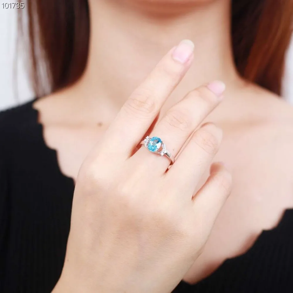 

925 sterling silver oval natural blue topaz fashionable adjustable ring for women gift party anniversary