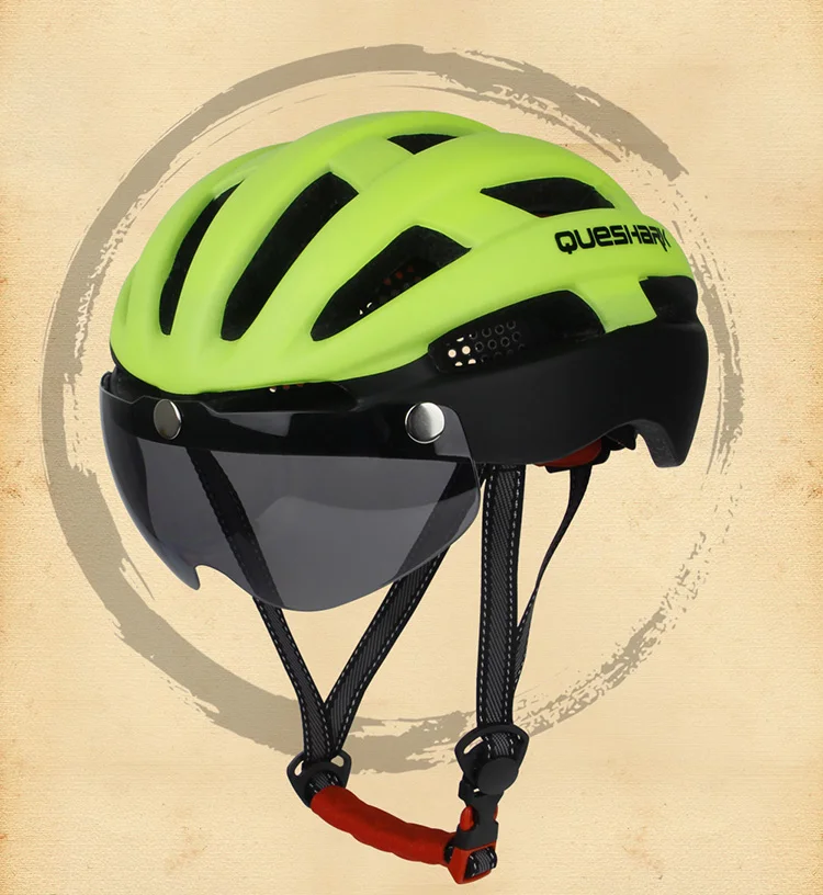 QUESHARK матовый зеленый MTB велосипедный шлем дышащий Горный Дорожный велосипедный шлем с ветрозащитными очками черные линзы