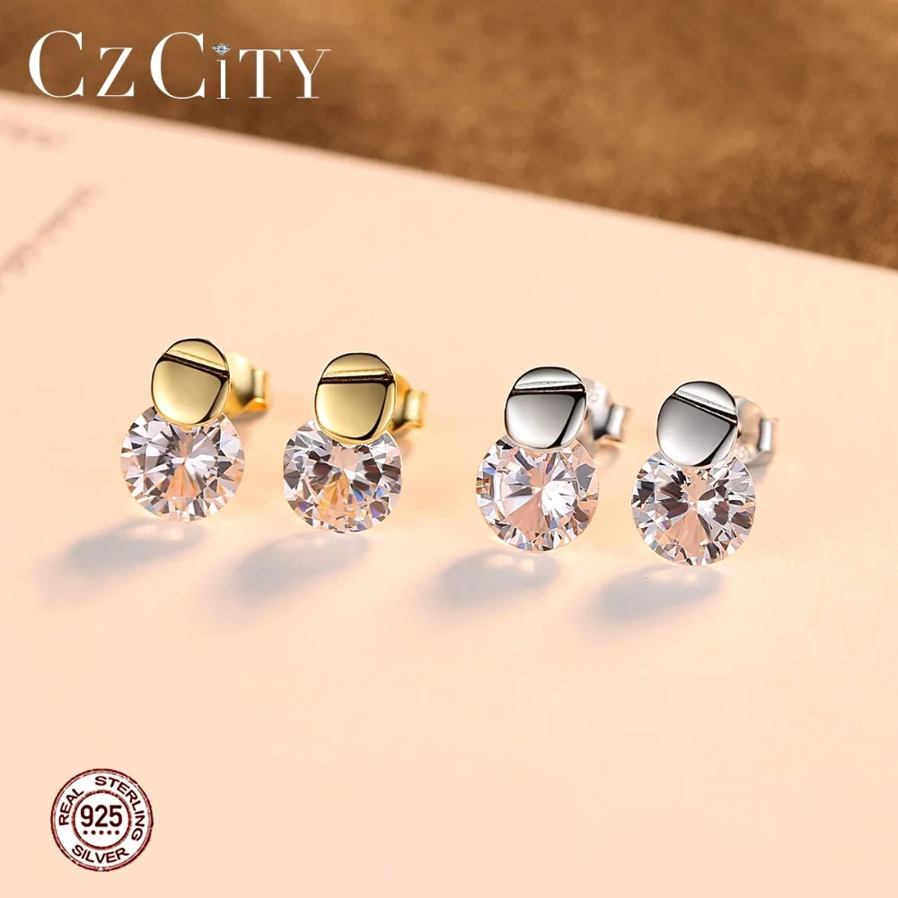 CZCITY Высокое качество 7 мм круглые кубические циркониевые серьги гвоздики в виде