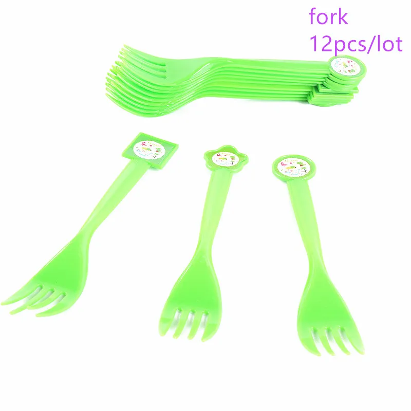 12pcs D forks Вечерние столовые приборы с рисунком динозавра для дня рождения, украшения для детей и взрослых, бумажные тарелки, чашки, скатерть, воздушные шары, соломенные вечерние принадлежности - Цвет: 12pcs D forks