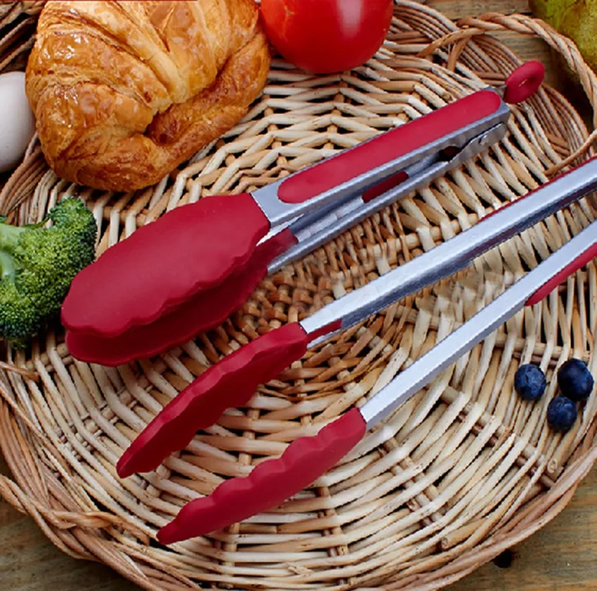 Силиконовые кухонные щипцы для сервировки салата и барбекю из нержавеющей