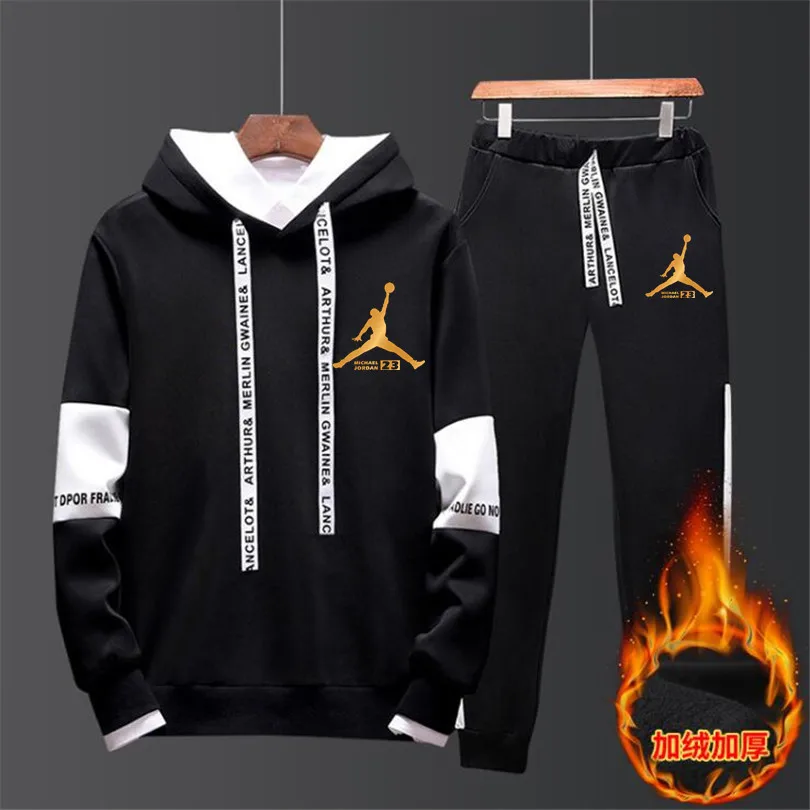 Новый спортивный костюм мужская спортивная одежда флисовый с капюшоном надписью