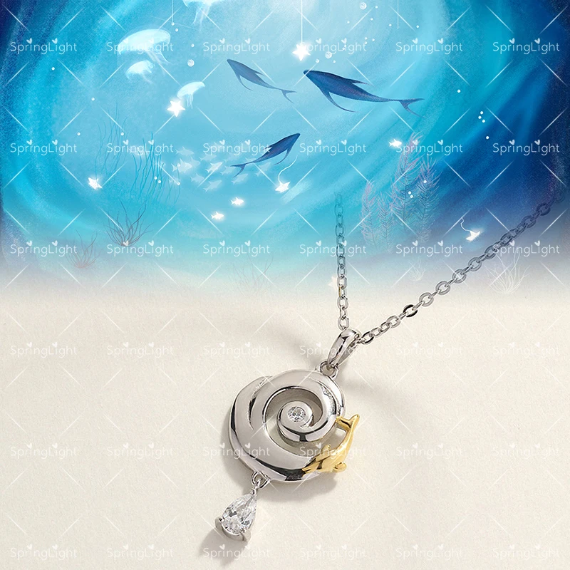 SpringLight Water Wave Fish bell Design Pendant Real 925 Sterling Silver Fine Jewelry Elegant Round Necklace for Women Party | Украшения и