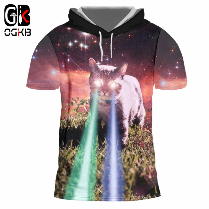 OGKB галактика пространство с капюшоном Футболка Мужская Забавный принт кошка