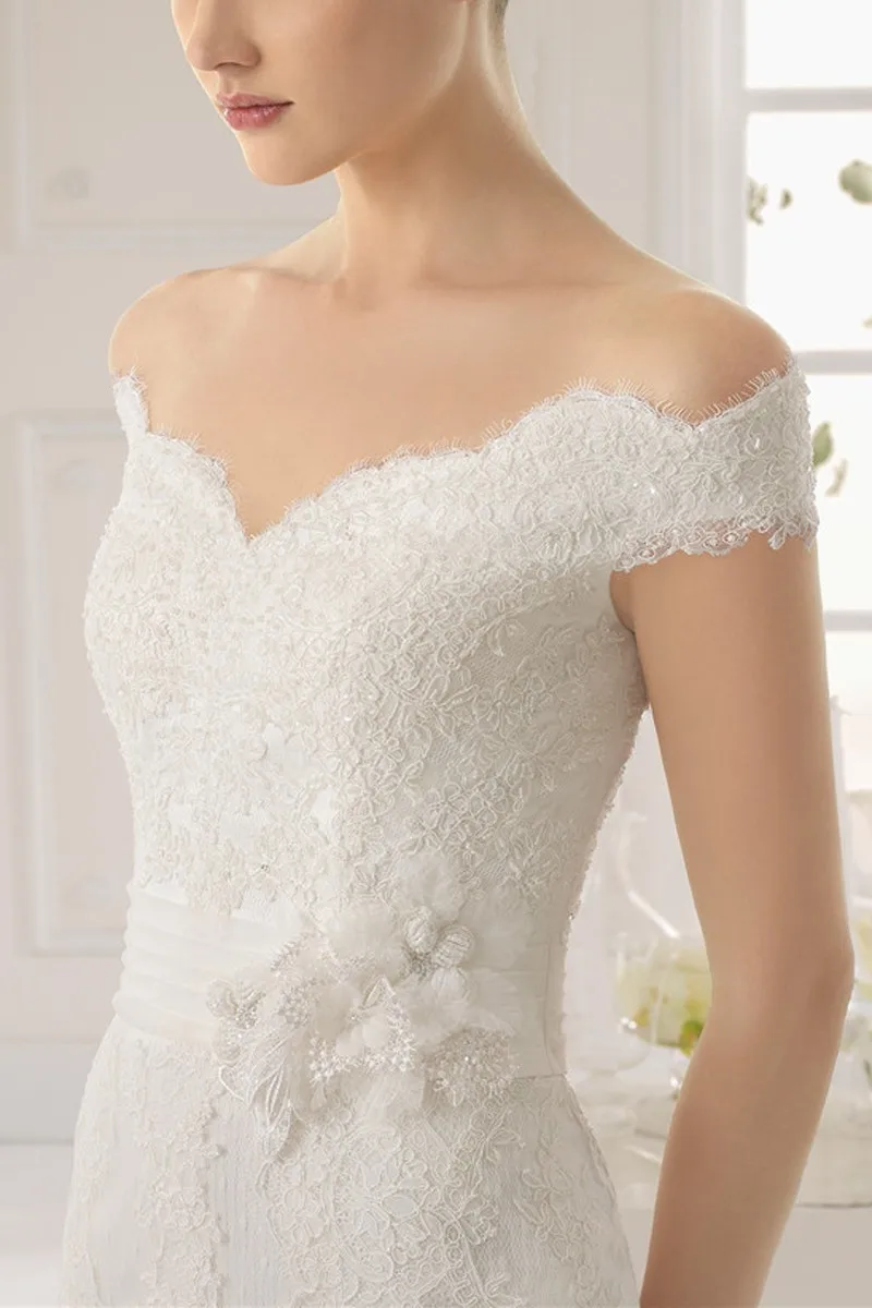 Romantic White Ivory Lace Mermaid Sexy Off Shoulder Wedding Dress Vestidos De Noiva Long Bridal Gowns with Train Appliques | Свадьбы и