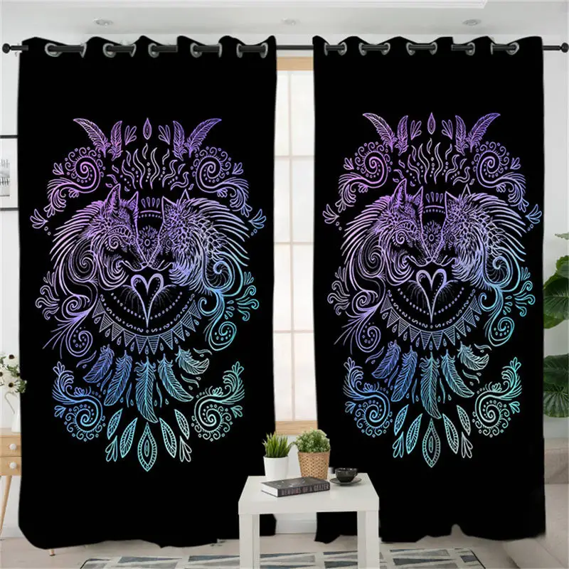 Black 1 Piece Занавес SunimaArt с тайным черепом, ловец снов, для гостиной, с розами, цветочный, затемненный, для окна, занавеска, готика, ретро, занавески, 1 шт - Цвет: Black 1 Piece