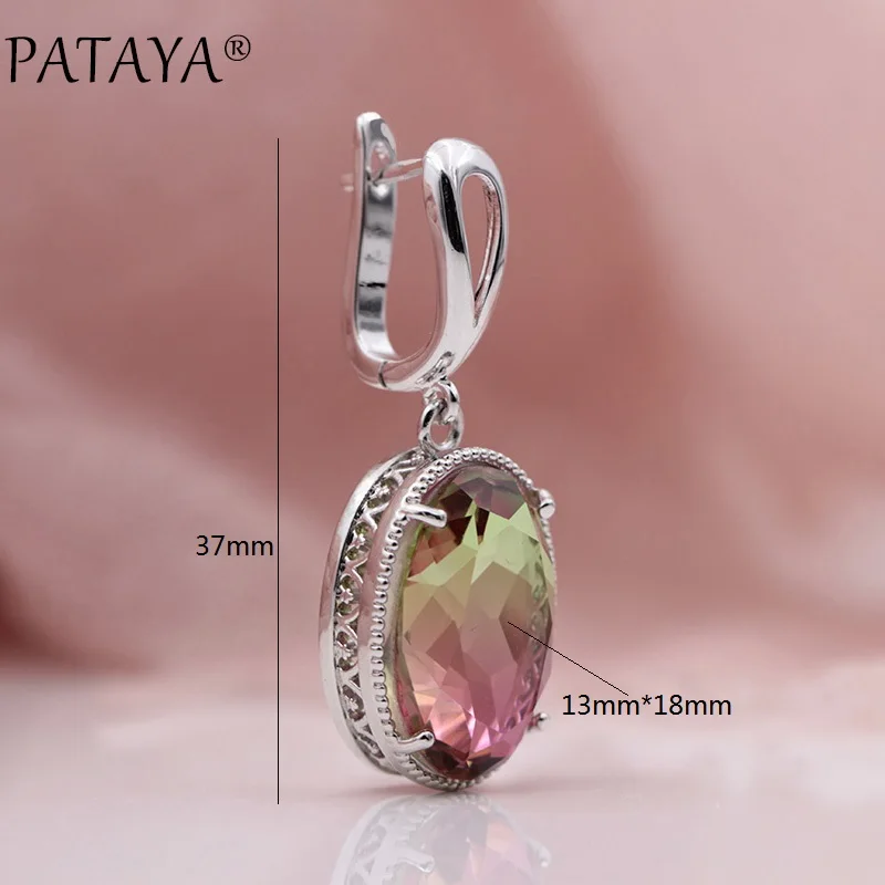 PATAYA, Новое поступление, трендовые, Настоящее Белое золото, Овальный турмалин, длинные серьги из циркония, для женщин, для свадебной вечеринки, полые, хорошее, уникальное ювелирное изделие