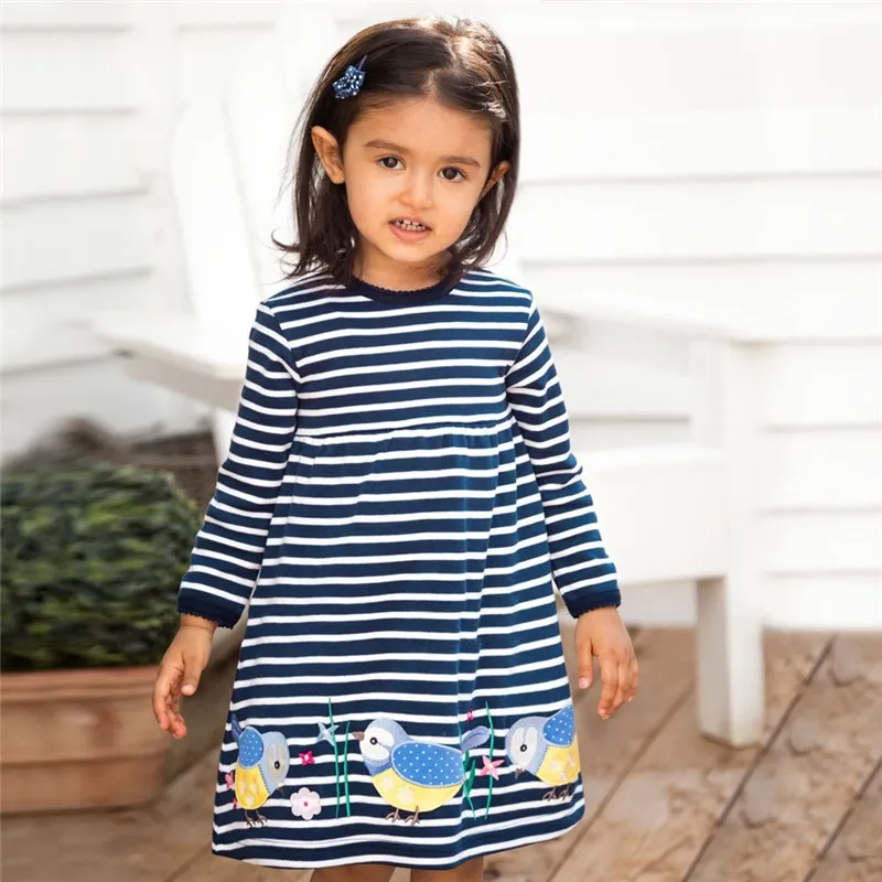 Jumping meters Top brand Dresses girls baby new clothing cotton striped applique animals princess autumn spring kids dress girl | Детская
