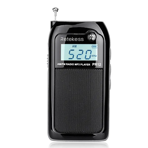 Черный RETEKESS PR12 радио FM AM Мини карманный USB радио приемник Mp3 портативный приемник Цифровой стерео Поддержка TF карты для пожилых подарок - Цвет: Черный
