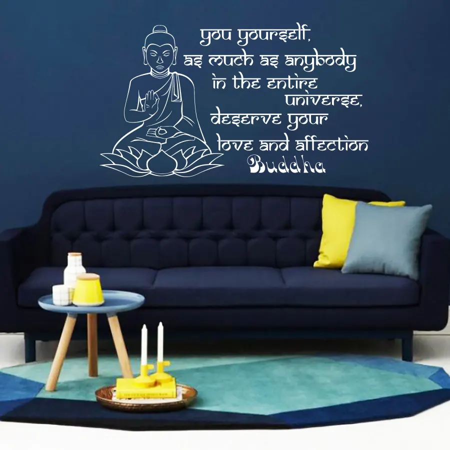 

ZOOYOO Lotus Buddha Wall Sticker Saying Yourself As Much As Anybody Home Decor Text Wall Decal Buddhism
