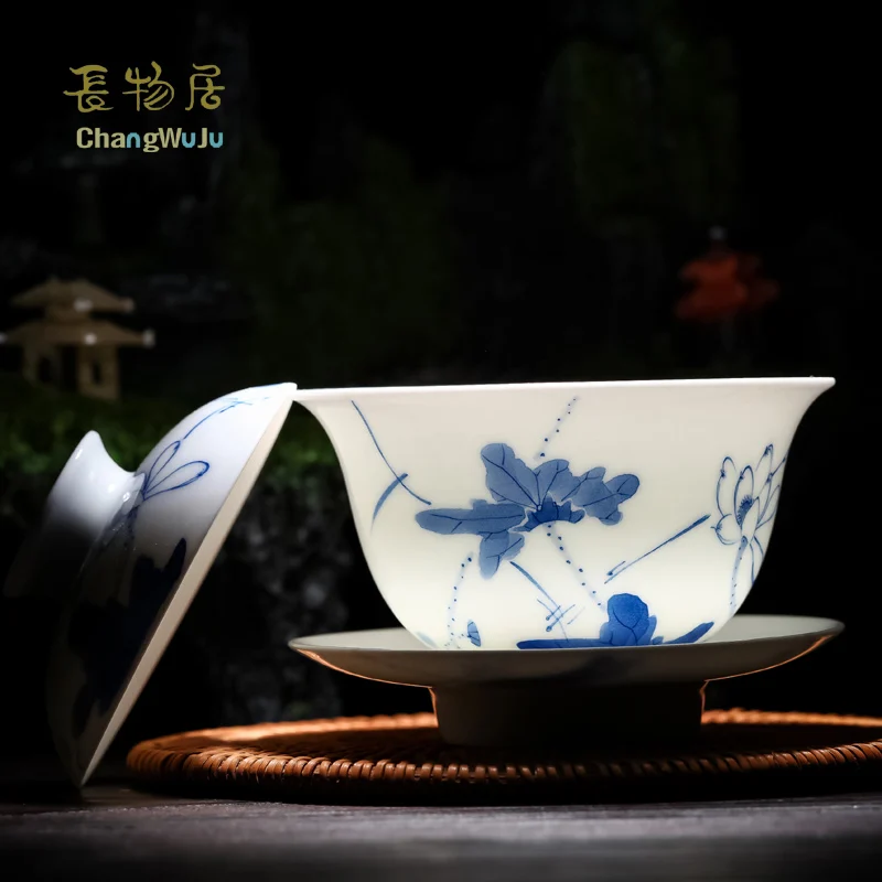Чашки и блюдца Changwuju Цзиндэчжэнь чайный набор кунгфу большой размер сине белый