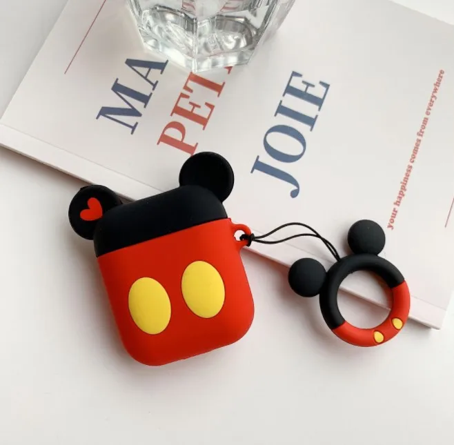 Mickey Силиконовый чехол для переноски наушников чехол с защитой от повреждений и кольцом для Apple Airpods с подставкой Чехол Коробка протектор Беспроводной наушников Защитная крышка - Цвет: Mickey