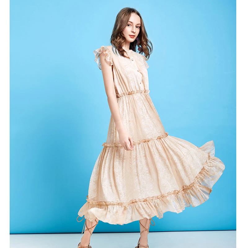 Женское платье с рукавами крылышками ARTKA тонкое воротником стойкой и цветочным