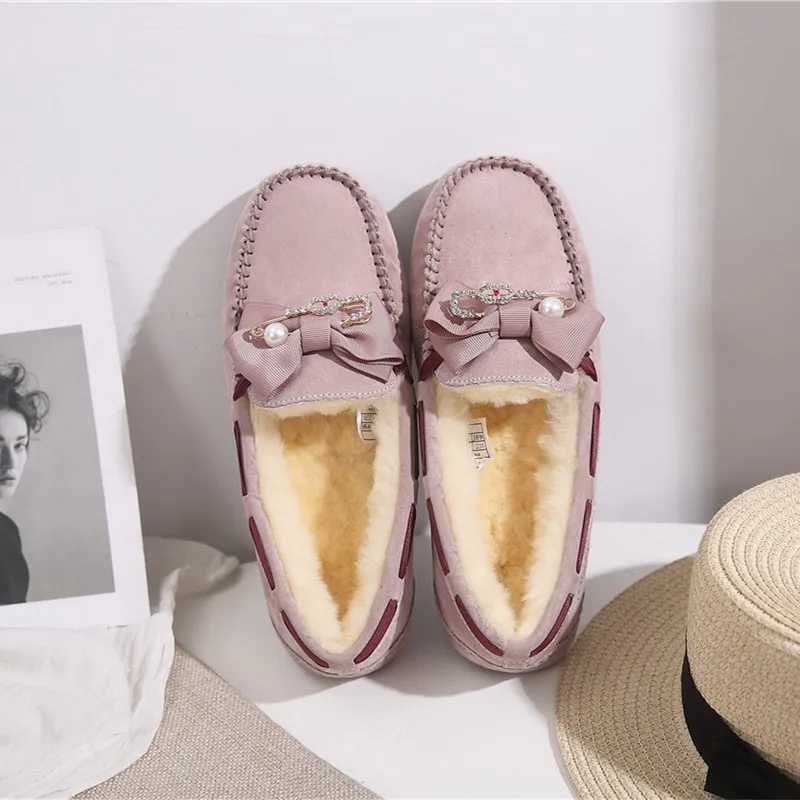 Pink Г., женская обувь на натуральном меху Мокасины, лоферы из мягкой натуральной кожи, женская повседневная обувь для вождения - Цвет: Pink